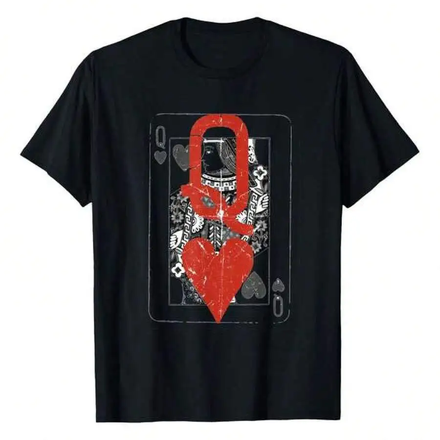 Graphic-Shirt Cotton Tees Size PlusRetro Vintage Distressed Queen Of Hearts Graphic Tee T-Shirt, Men