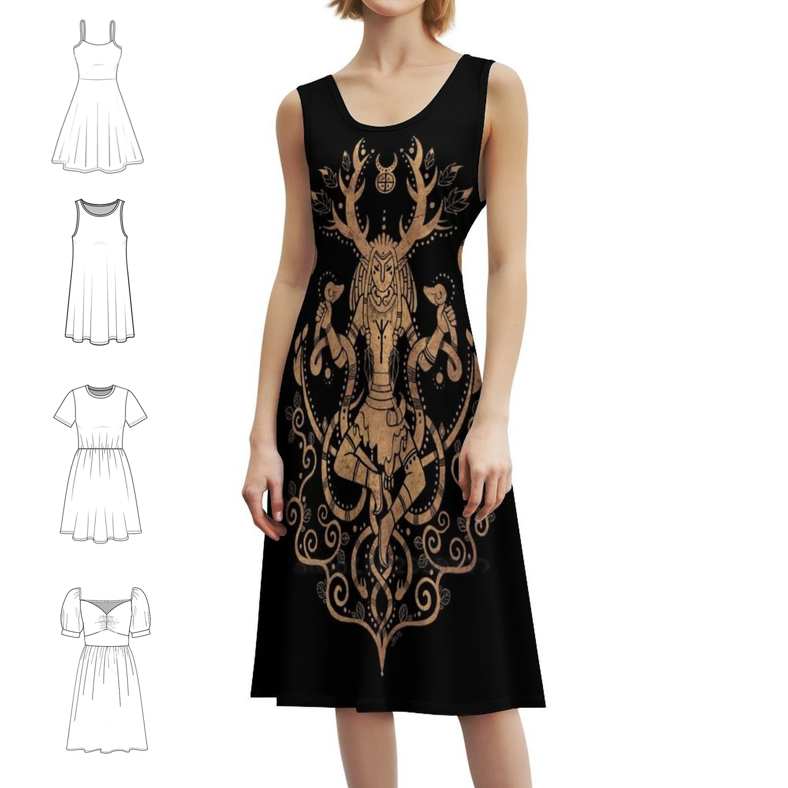 

Art By Bleuts Cernunnos V3-золотое платье в корейском стиле для женщин Элегантное повседневное платье для вечеринки или повседневной носки Рогастая луна