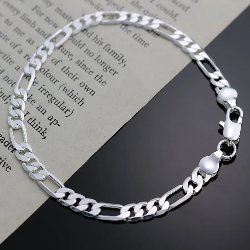 Noble New Arrive Silver Color 4MM Chain for Men Women Bracelet Necklace Jewelry Set Lady Christma Gifts Charms Wedding image 4