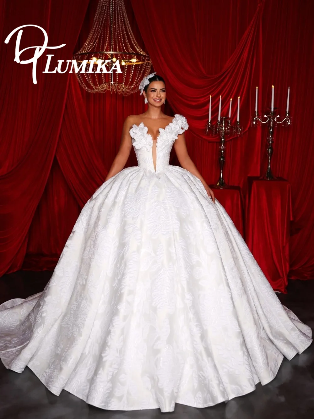 

Vintage One Shoulder Gown Wedding Dress 2026 Intricate 3D Floral Applique Bridal Dress Jacquard Bridal Gown Vestidos De Novia