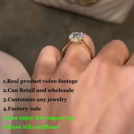 

Настоящий продукт видео Lab Growing Diamond Ring Круглый цвет D 1, 2, 3 карата, твердое кольцо из белого золота 18 карат, обручальное кольцо, сделанное на заводе
