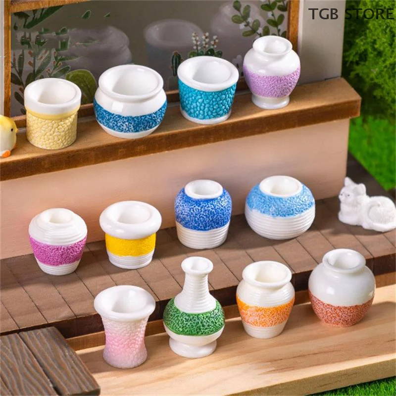 Juguete en miniatura para casa de muñecas, jarrón con estampado colorido, decoración artesanal para el hogar, juguete para juego para niños, Micro adornos para paisajismo, regalos, 5 uds.