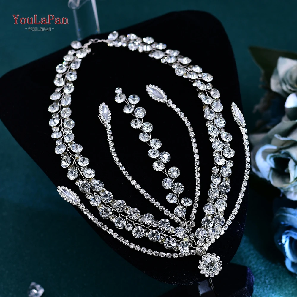 YouLaPan-Tiara para la frente con diamantes de imitación para mujer, diadema de boda de cristal brillante, accesorios para el cabello, tocado de fiesta, Color plateado, HP669