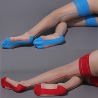 Retro Sexy Lingerie Stockings Contrast Color Thigh High Back Seam Medias Mujer Ultra-thin Wide Rib Top Nylon Stockings For Women