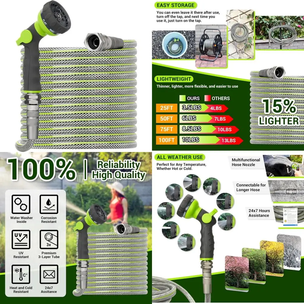 

Сверхмощный нерасширяемый садовый шланг длиной 75 футов с поворотными фитингами 3/4, для наружного использования, прочный и долговечный.