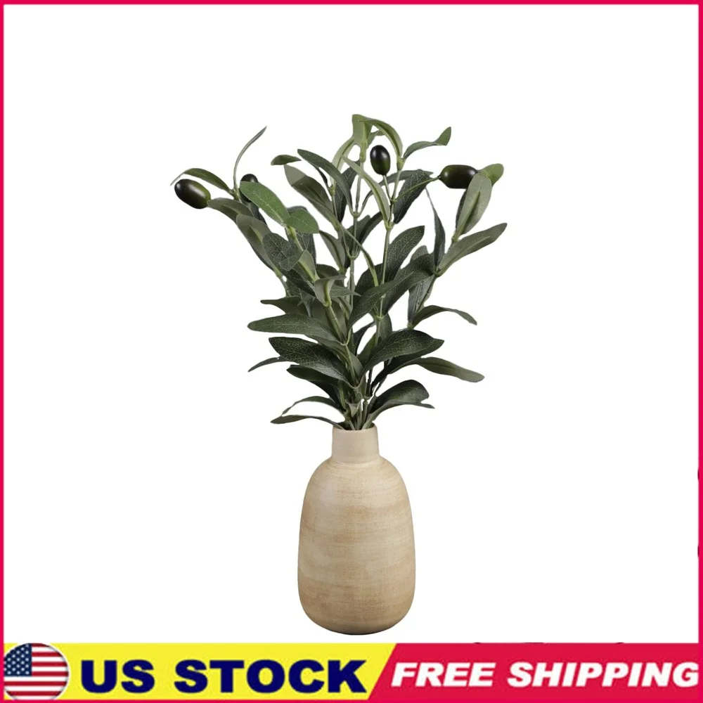 Planta de oliva Artificial de 15 pulgadas con acabado de madera, jarrón de cerámica, decoración de mesa realista, pieza elegante para acento de oficina en casa