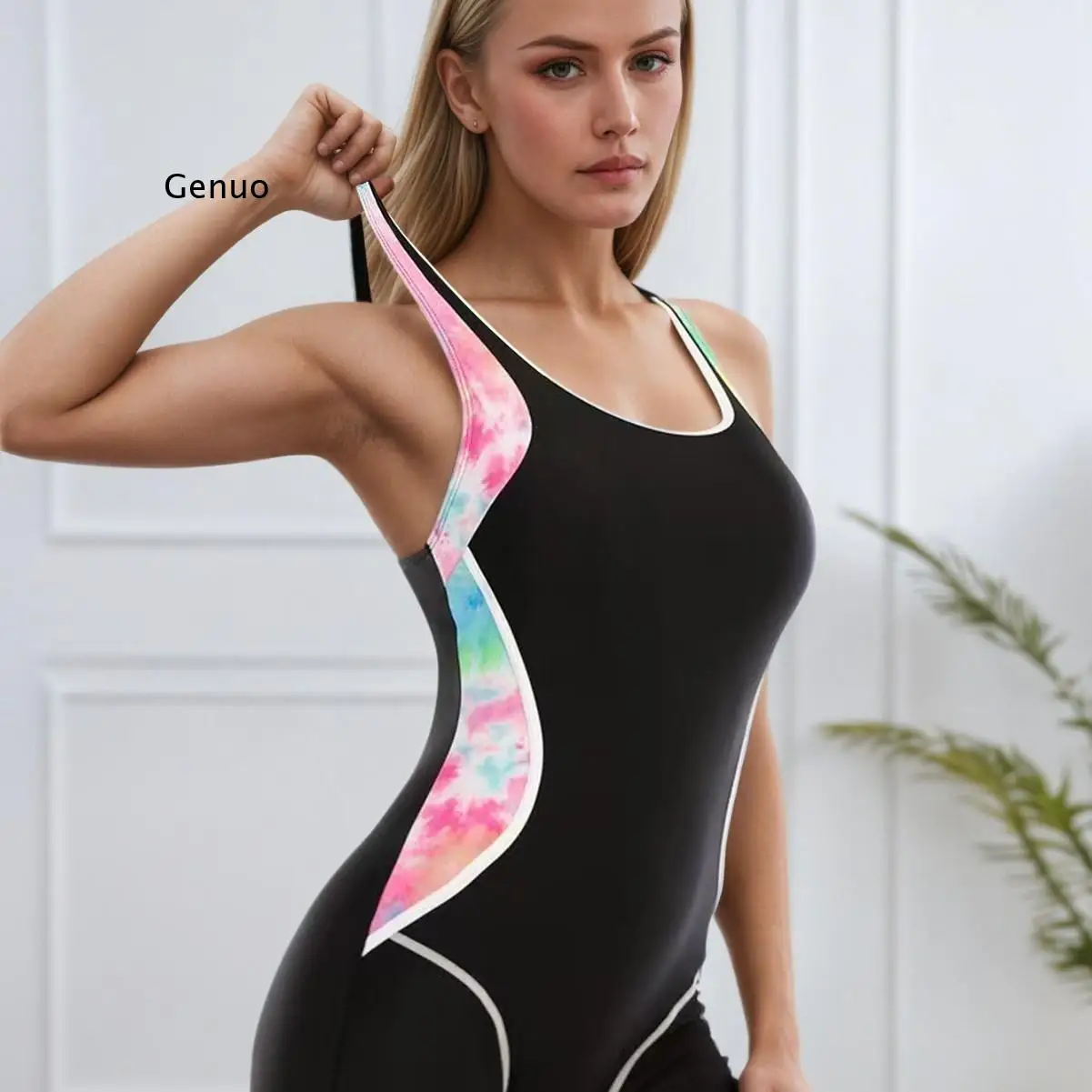 Women's Color Block Sleeveless One Piece Swimsuit Tummy Control Beachwear