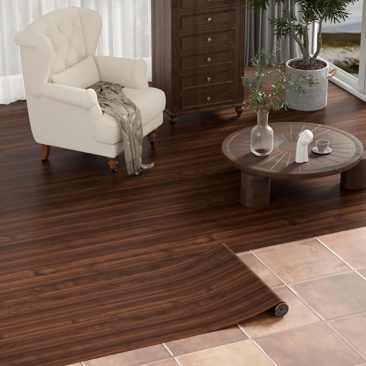 1 rollo de azulejo de piso despegable y adhesivo de 40x300cm, suelo fácil de instalar, suelo autoadhesivo con apariencia de grano de madera para dormitorio, cocina