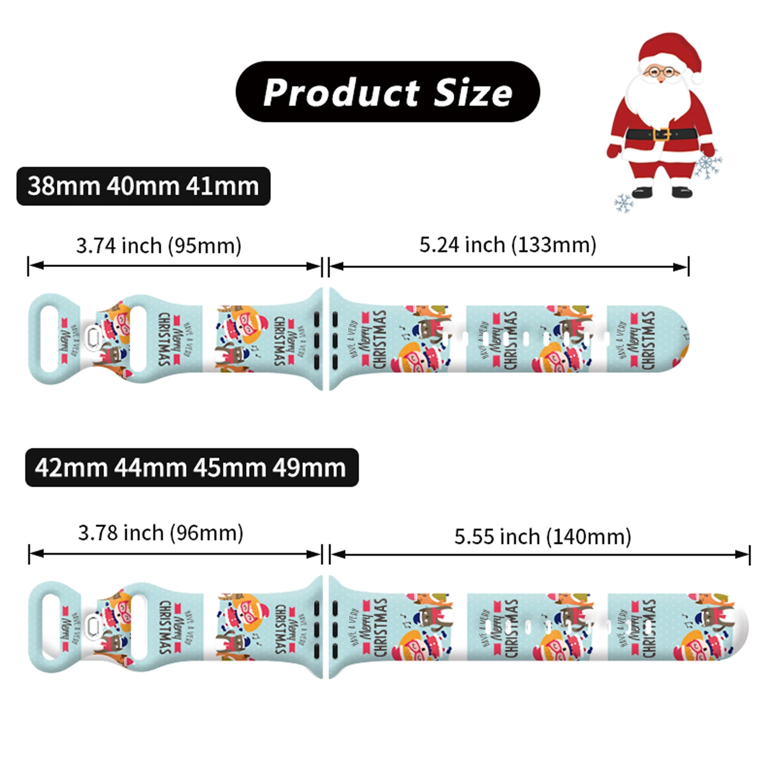 Christmas 2 Printed Band for Apple Watch 9 8 7 SE 6 Silicone Strap Replaceable Bracelet for iWatch 45mm 44mm 42mm 41mm Watchband