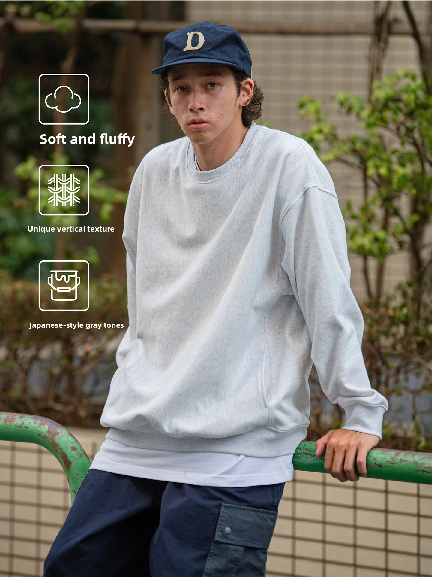 

Resti 480g Heavyweight Japanese Sle Hoodie ex Loose Color round Ne No Hat Base Layer Top for Autumn
