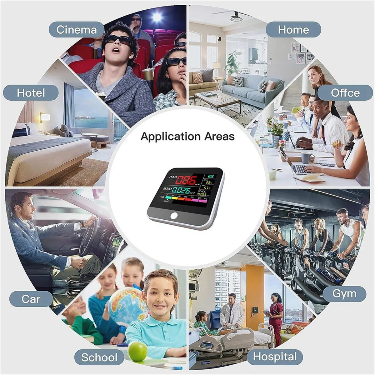 

Shopping Eight in One Indoor Air Quality Monitor PM2.5/PM1 /PM10 Monitor Temperature Formaldehyde TVOC Air Quality Tester