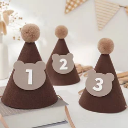 1Pcs Cute Bear Birthday Hat Brown Thick Non-Woven Birthday Party Supplies Birthday Party Hats Baby Shower Party Decorations