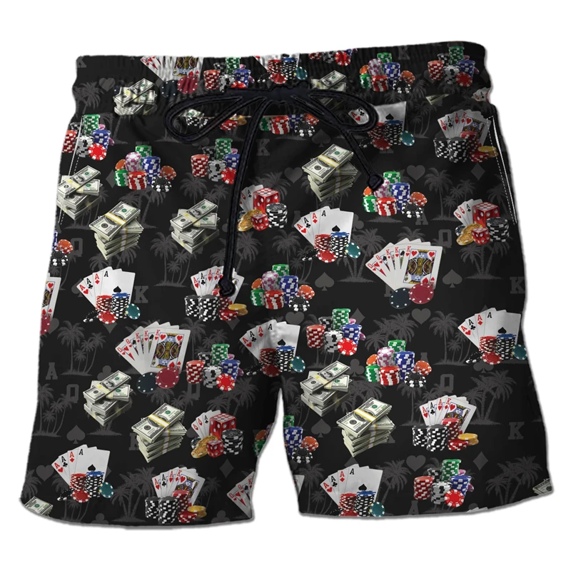 Casino Club 3D Printed Boardshorts Fashion Poker Short Pants For Men Clothes Playing Poker Beach Shorts Cards Trunks Bermudas