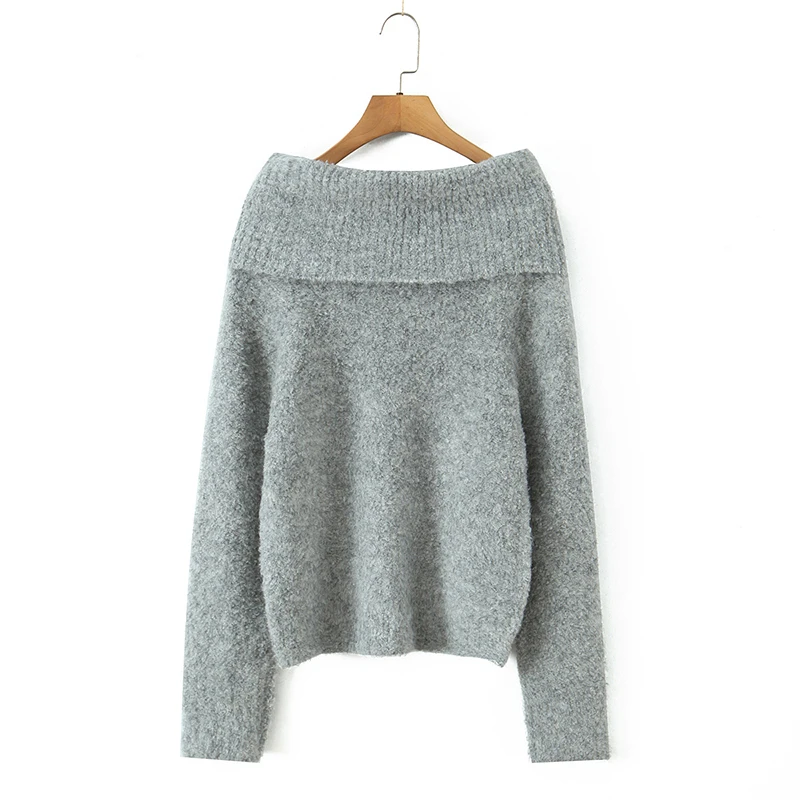 

Women Spring Autumn Long Sleeve Gentle Knit Pullovers Korean Style Solid Sexy Off Shoulder Sweater