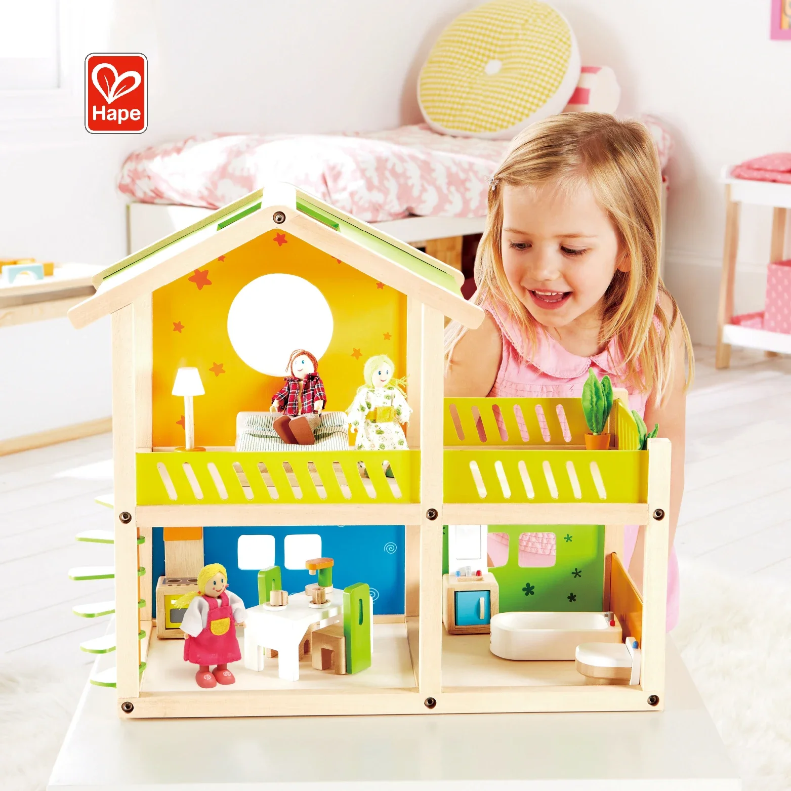 Hape High Quality Kids Miniature Mini  Wooden Toys Colorful Dollhouse Toys for Age Group 3Y+