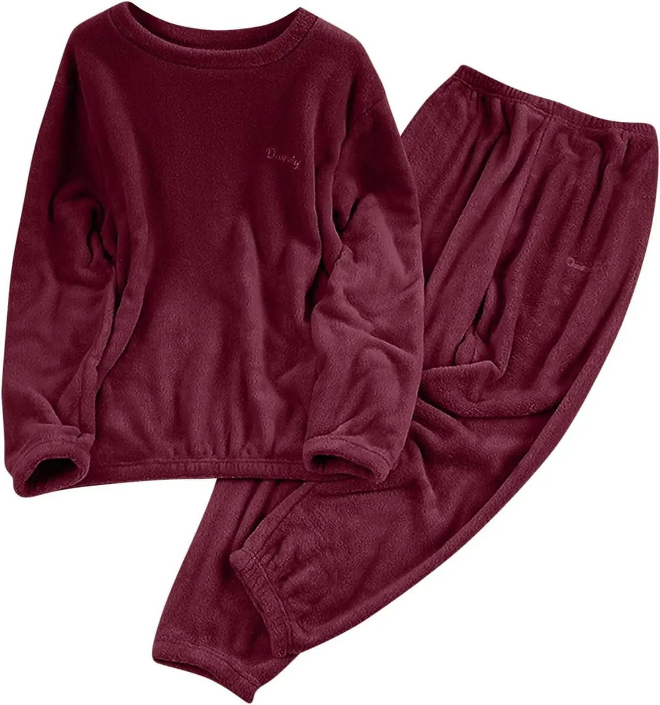 

Women's 2pc Plush Pajamas Set 2025 Winter 2 Piece Lounge Outfits Crew Neck Long Sleeve Sleep Shirt and Pants Set