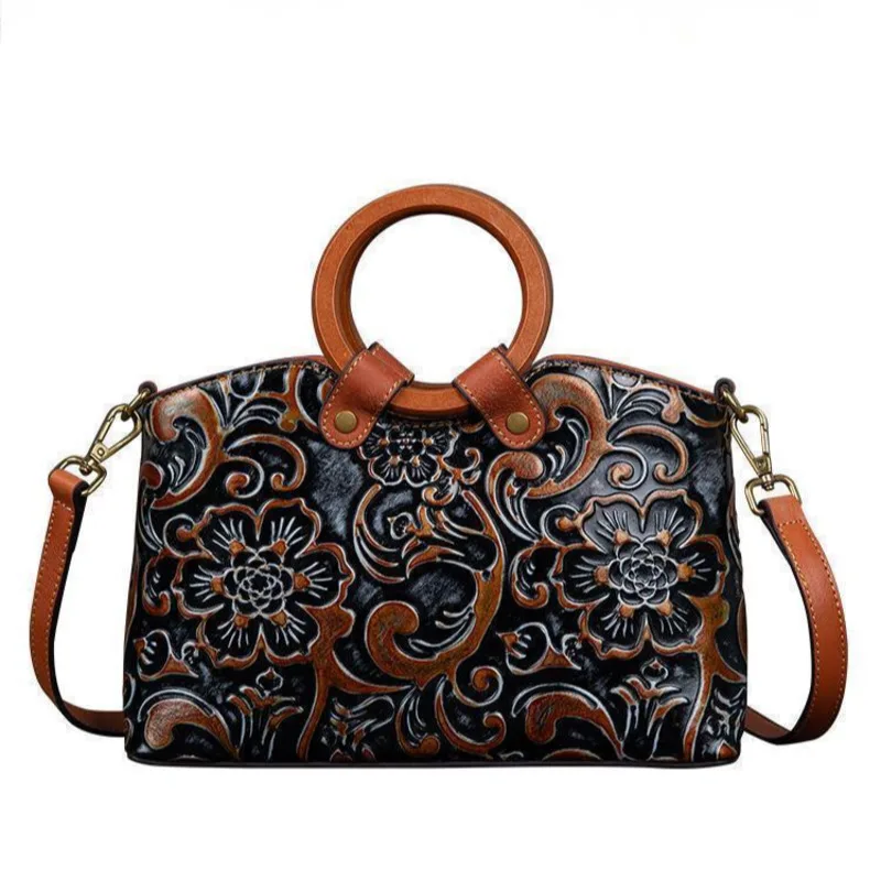 Small Women Shoulder Bag 2024 New Vintage Handmade Embossed Handbag Female Luxury Genuine Leather Handbags Ladies Purse