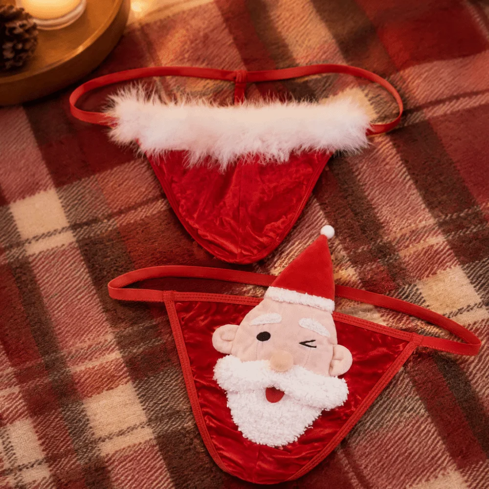 Funny Low Waist Christmas Men Thongs Underpants Thin Strap Santa Claus T-back Red Male Briefs Xmas