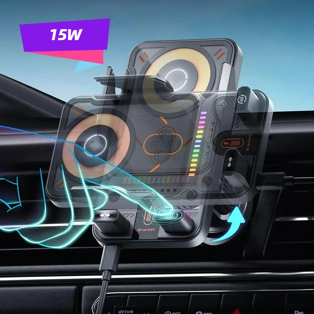 

Беспроводное зарядное устройство для автомобиля, магнитный автомобильный держатель для телефона, инфракрасная индукционная станция быстрой зарядки 15W для Samsung