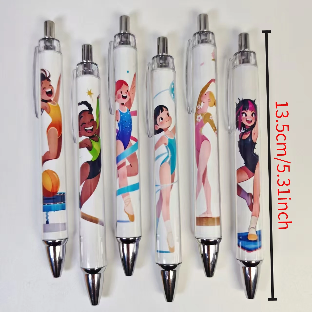 6pcs/12pcs Creative Gymnastics Girls' Theme Press Ballpoint Pen Student Writing Gift Pen for the New School Season