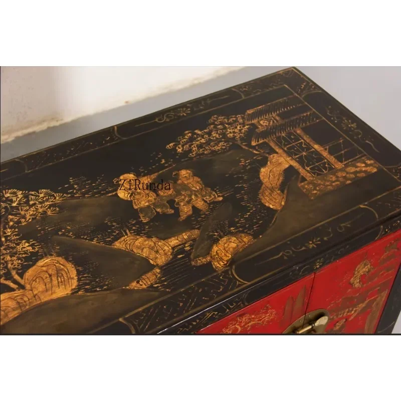 

Антикварный китайский шкаф из черного дерева, ручная роспись, сусальное золото, пейзажная сцена, многофункциональный буфет входного канала