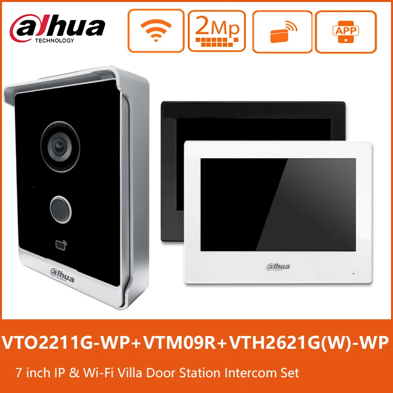 Dahua-Monitor táctil Wifi de 7 pulgadas, VTH2621G-WP, vídeo inalámbrico, timbre, estación de VTO2211G-WP, Kit de sistema de intercomunicación PoE 1080P