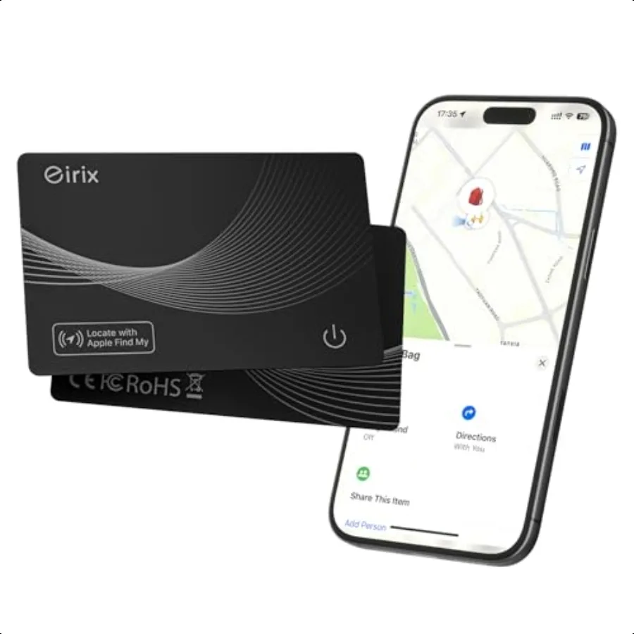 

[Apple MFi Certified] eirix Air Tags Wallet Tracker Card Work with Apple Find My iOS Only 1 Pack Rechargeable Airtag GPS Tracke