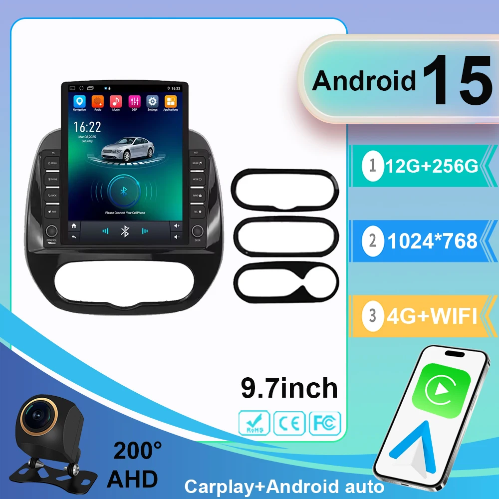 9.7 rádio do carro android15 para renault captur kaptur clio 2014 2015 2016 2017 2018 2019 samsung qm3 sem fio carplay auto 5g
