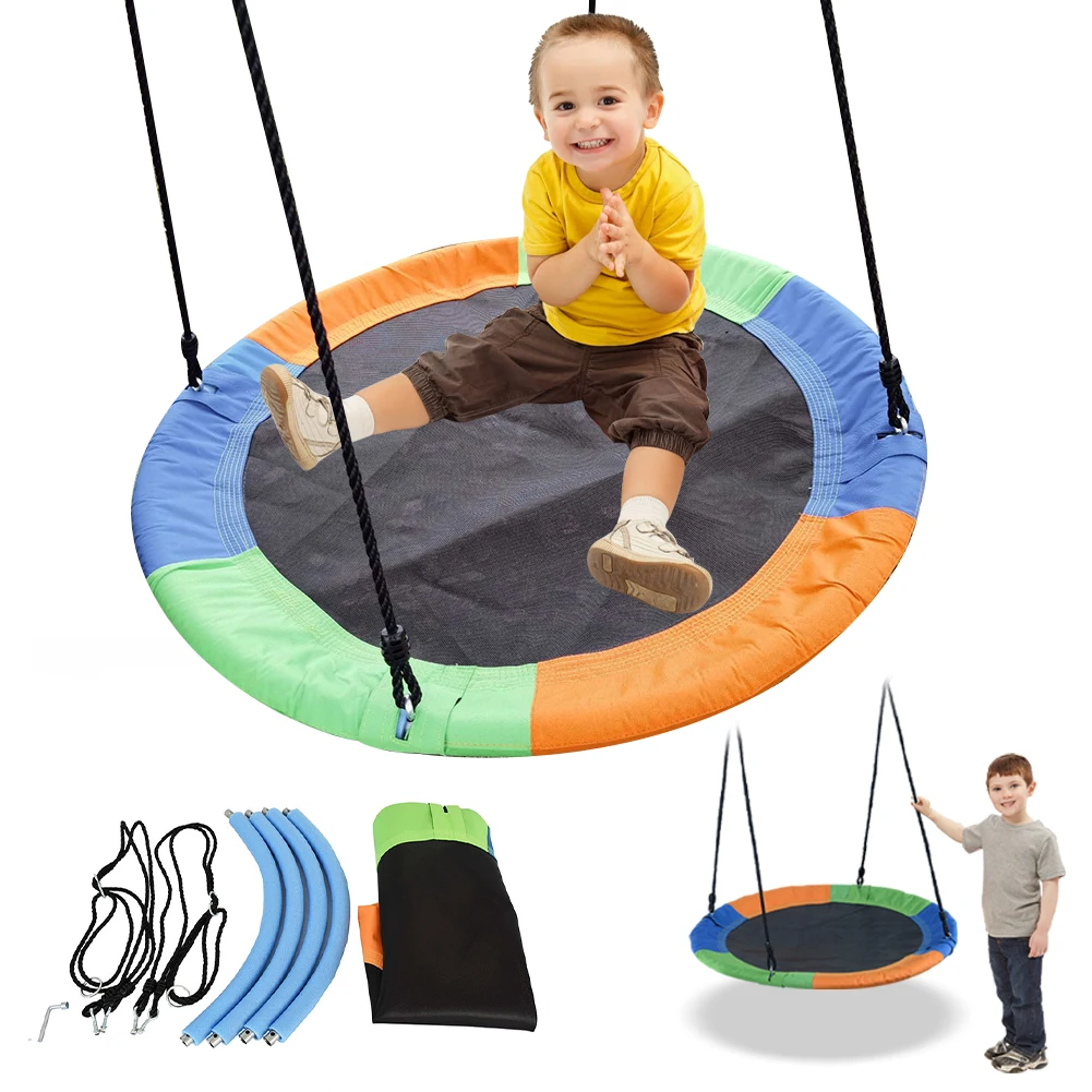 Altalena rotonda Capacità di peso 300 kg Disco volante Altalena per albero rotondo Set da gioco Oxford 900D con corde regolabili per bambini e adulti