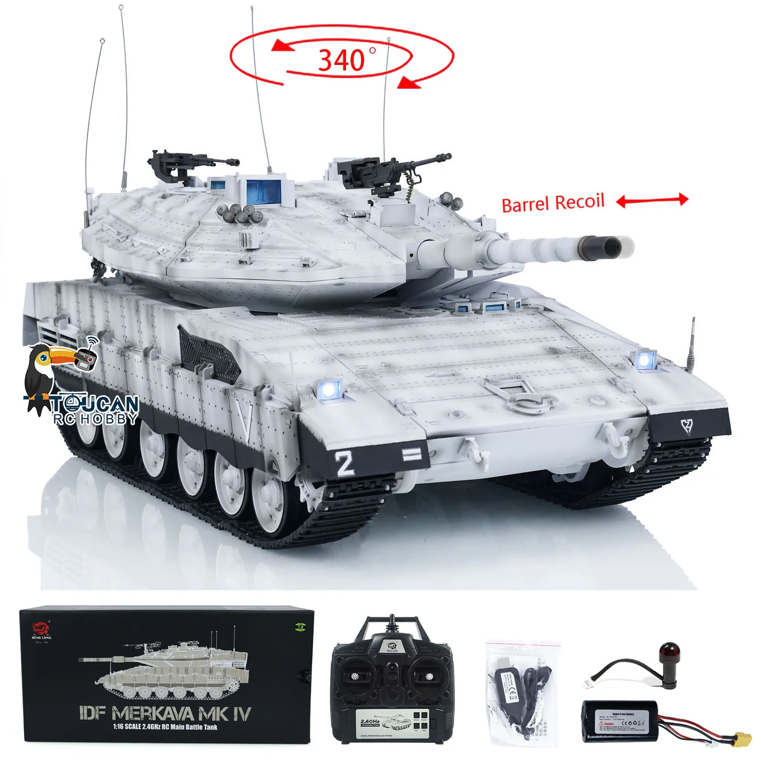 1/16 Heng Long Military RC Biały czołg Plastikowy IDF Merkava MK IV 3958 Wieża 360°° Obrotowy model pancernika odrzutowego TH23437