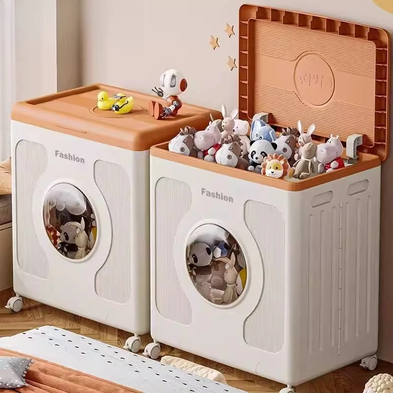 

Visual clothes storage box, large capacity, large household flip cover finishing box with pulley balcony storage cabinet