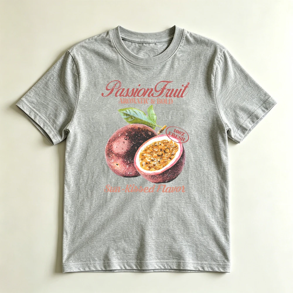 Sun Kissed Passion Fruit Vintage Summer Women Cotton T-Shirt Fresh Tropical Passionfruit Botanical Retro Fruit Graphic Tee