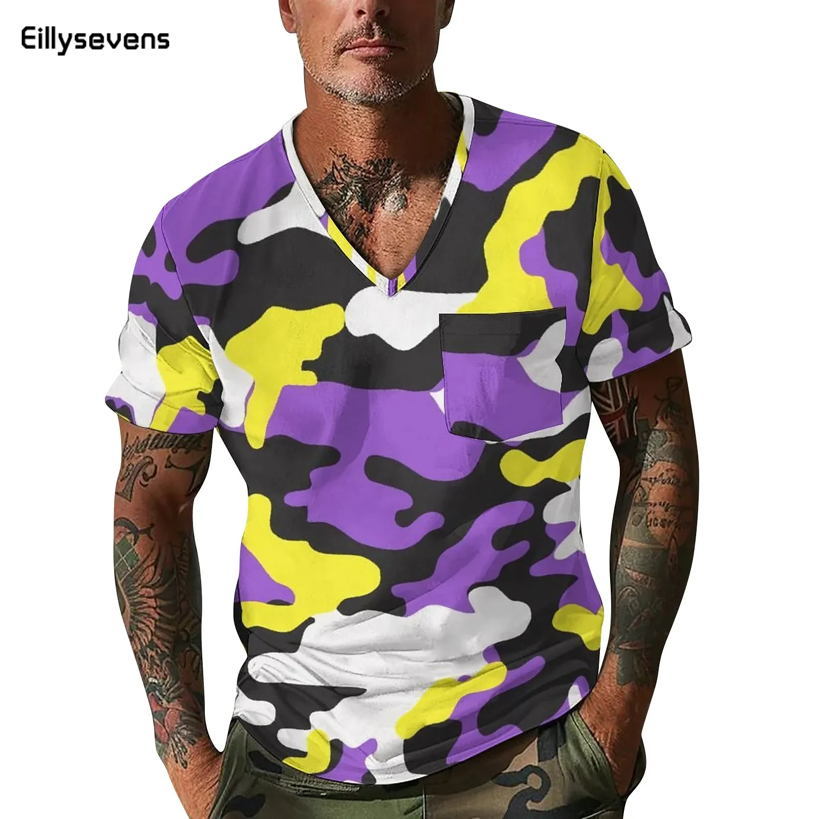 

Summer Men'S T-Shirt Outdoor Running Short Sleeve Tops Loose And Comfortable Daily Casual T-Shirt Fashion Camouflage Pattern