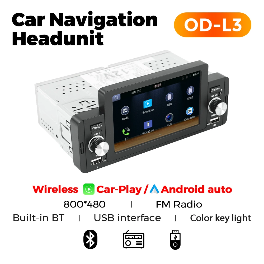 1Din 5 inch touchscreen autoradio multimedia speler Carplay Android Auto Display navigatie Mirrorlink MP5 achteruitrijcamera