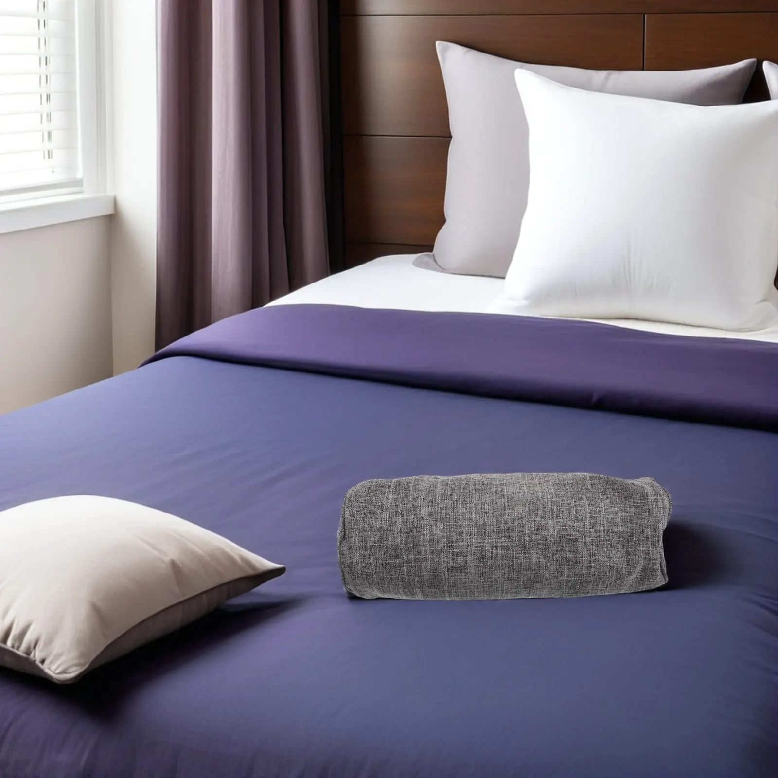 Round Pillow Case Cylindrical Lumbar Pillow Cover Soft Cotton Linen Neck Roll Pillowcase 15.7x5.9 Inch Grey for Home