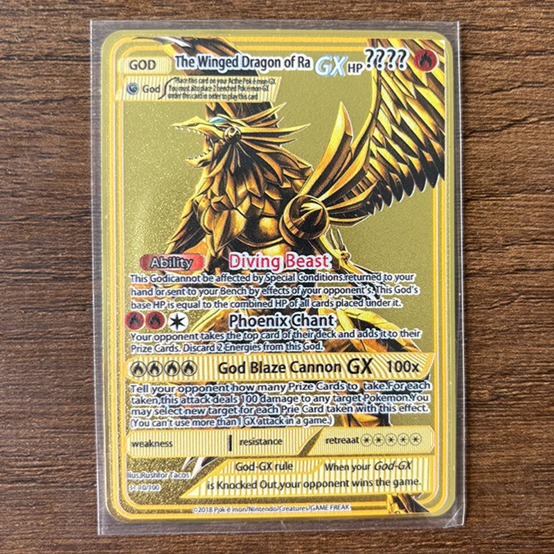 The Winged Dragon of Ra GX Charizard Theme Metal  Mewtwo，6Pcs Gold Foil Fan Art Trading Cards Collection Toy Gift view 4
