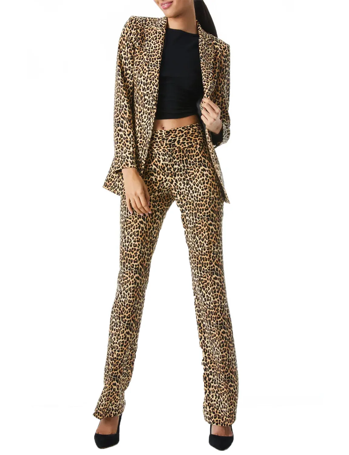 

Women's Leopard Grain Suit Two-Piece One Button Outfits Peak Lapel Cosplay Party Casual Festival Leisure