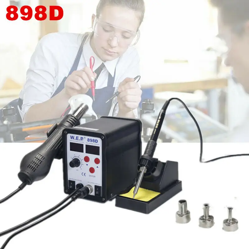 2in1 Soldering Iron Station Hot Air Gun Desoldering Digital SMD Rework Station Soldering Desoldering Station Solder Welder 898D