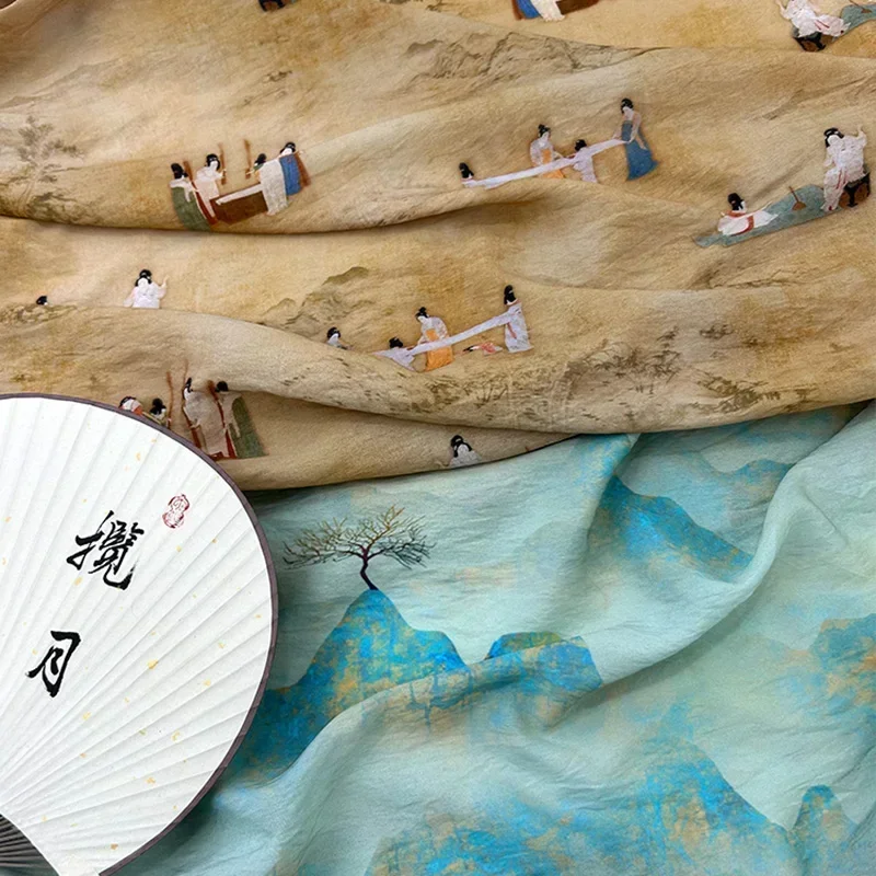 50cm Summer Thin Linen New Chinese Style Dress Fabric Figure National Style DIY Cheongsam Shirt Skirts Pants Hemp Fabric
