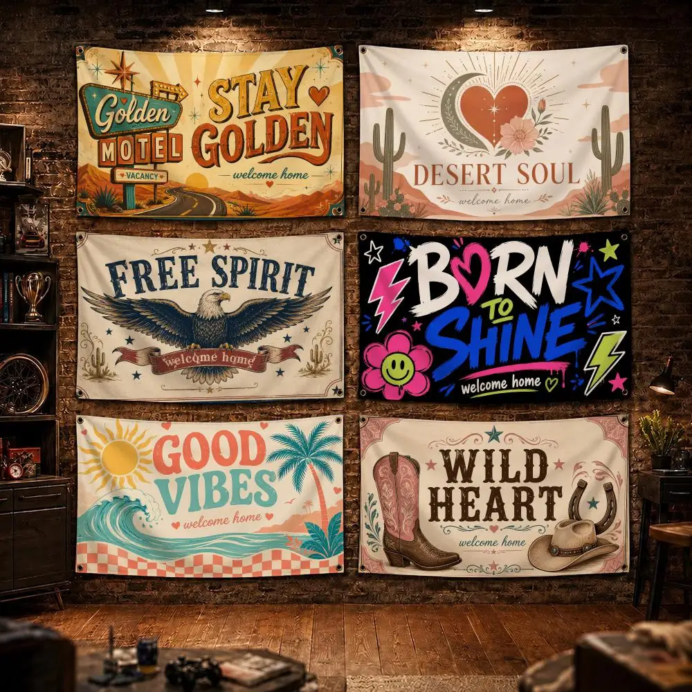Welcome Home Good Vibes Flags Flags for Bedrooms Home Decor Items Outdoor Decors Garage Decoration Flaga