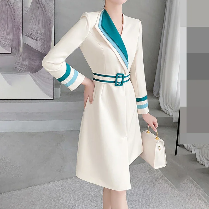 Mid length autumn 2023 new over knee British waist double breasted jacket  coats and jackets women  long coat