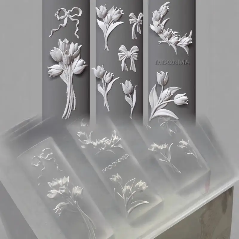 

3D Silicone Nail Mold Sweet Flower Tulip Bouquet Transparent Nails Mold DIY Nail Art Decor Manicure Template For Nail Charms