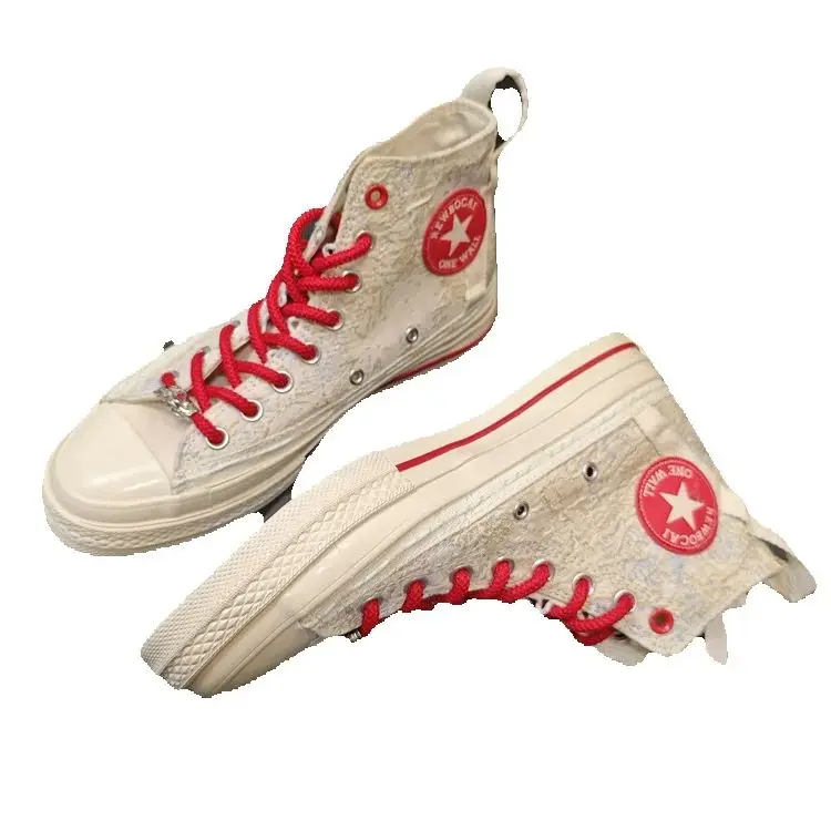 

Лимитированные высокие туфли 2025 года для пар мужчин и женщин, повседневные парусиновые туфли в стиле ретро с вышивкой белого дракона