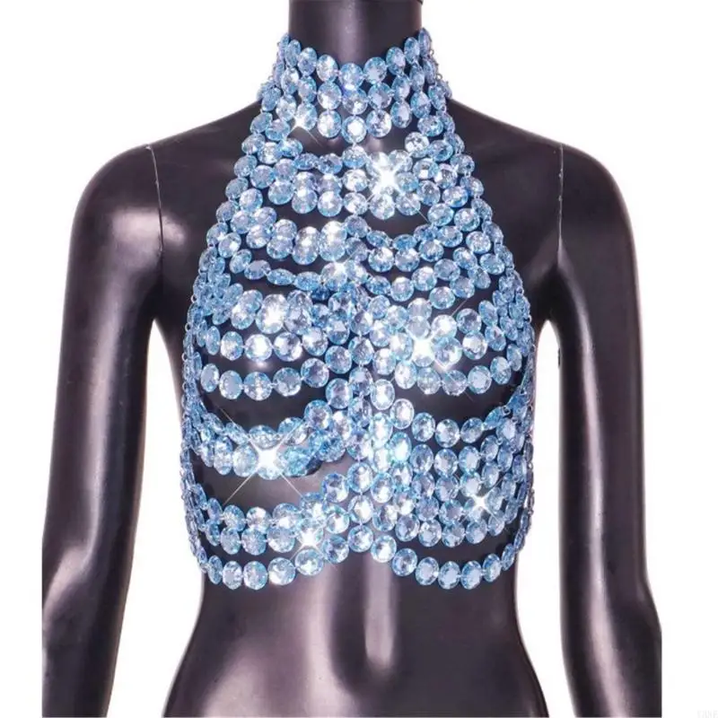 Y3ne Acrylkettenkette Halskette Halfteroberteil mit einstellbaren Gurten Statement Halskette