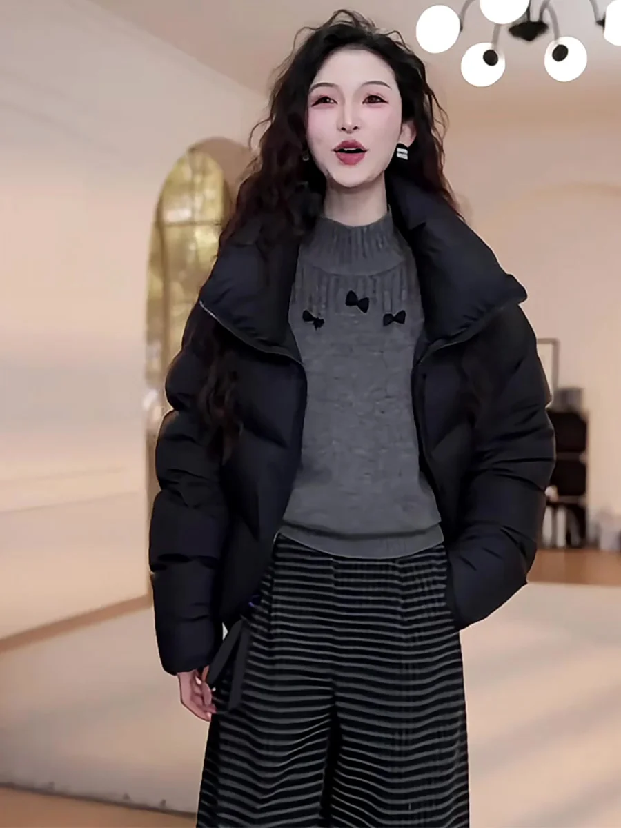 

Женская зимняя свободная теплая утолщенная куртка-пуховик с воротником-стойкой, повседневная, модная и удобная