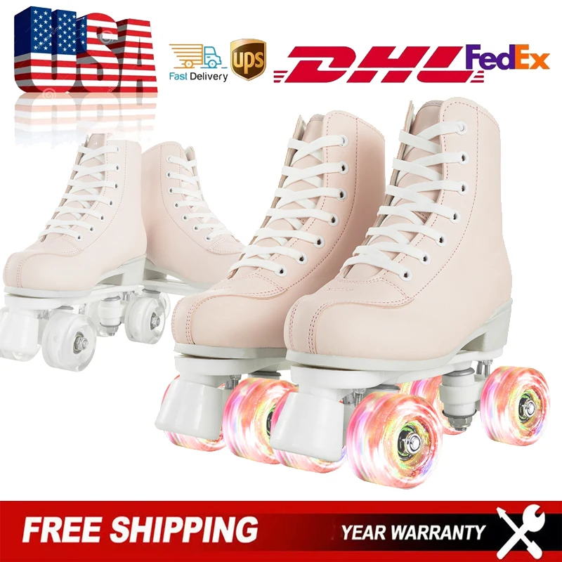 

Розовые мигающие роликовые коньки для женщин, двухрядные четырехрядные коньки для взрослых, уличные тренировочные кроссовки для катания на коньках в помещении с 4-колесными колесами