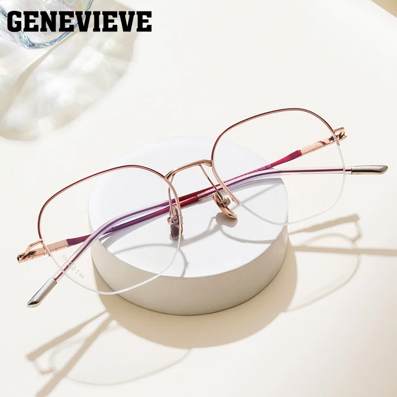 

GENEVIEVE New Retro Half Frame Simple Design Pure Titanium Ladies Anti Blue Light Photochromic Eyewear Customizable Prescription