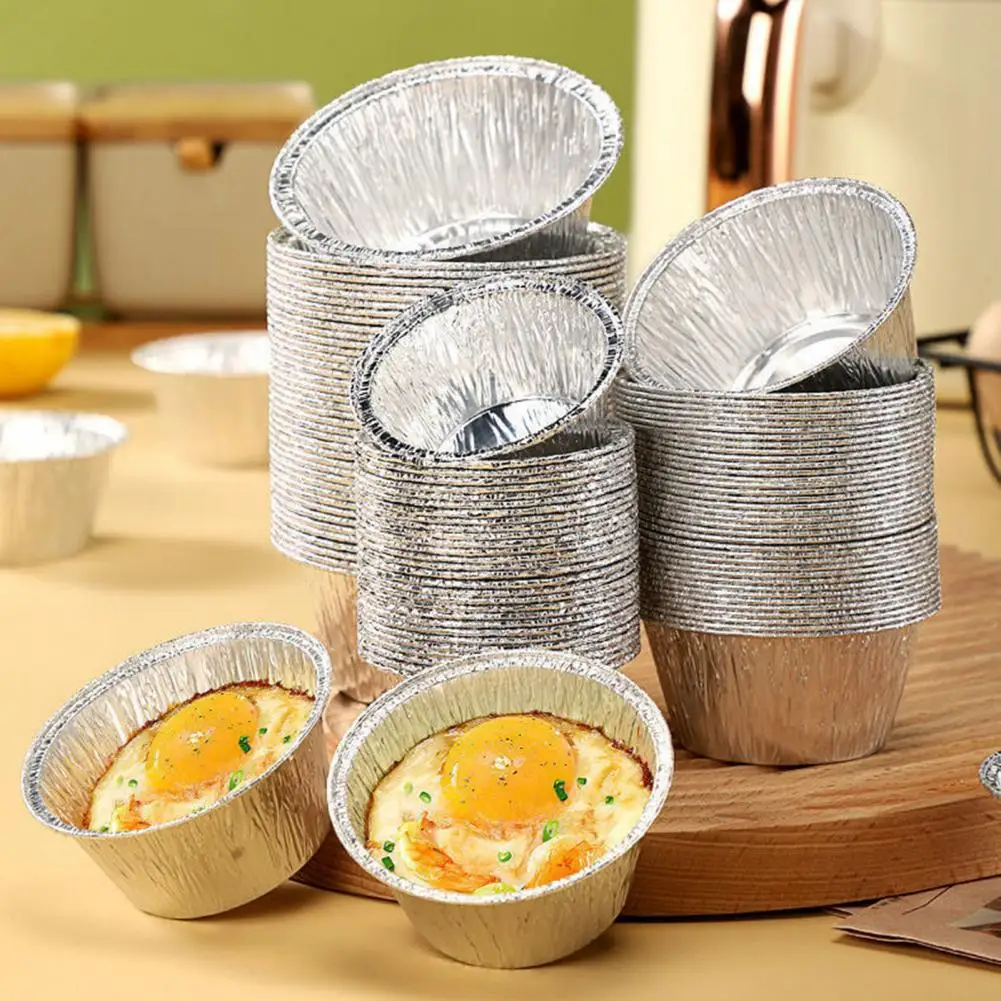 100Pcs Egg Tart Cup Disposable DIY Aluminum Foil Mini Oyster Tray Baking Mold Cake Puddings Tray Air Fryers BBQ Cooking Holder