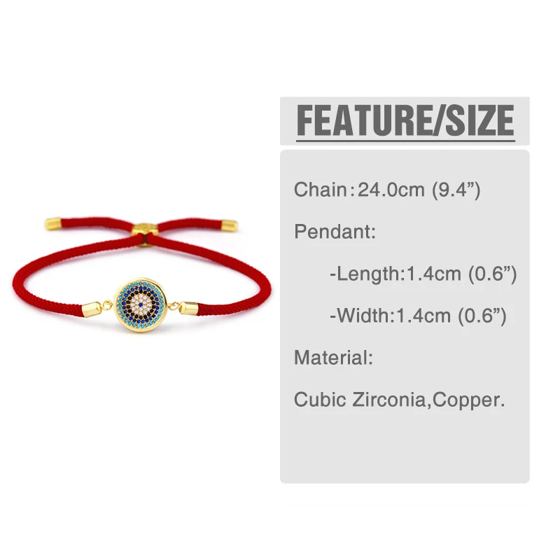 FLOLA Turkish Male Bracelets Cubic Zirconia Evil Eye Bracelets for Women Dubai Gold Plated Jewelry Thread erkek bileklik brtb12