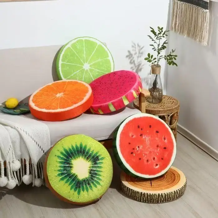 40cm realista 3D fruta naranja Kiwi sandía tocón juguetes de peluche muñeca sofá coche almohada cojín estera adorno de habitación regalo para niños